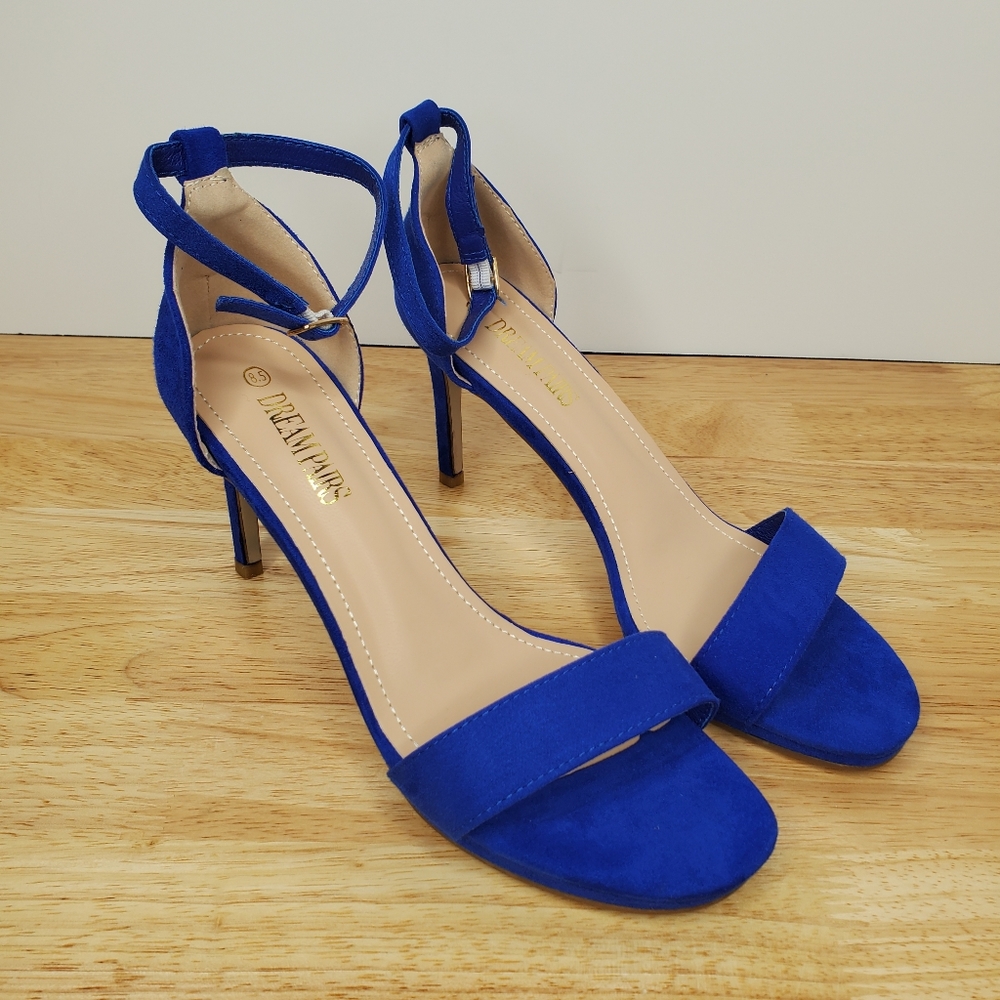 Dream Pairs Royal Blue Suede Ankle-Strap Stiletto Sandals
